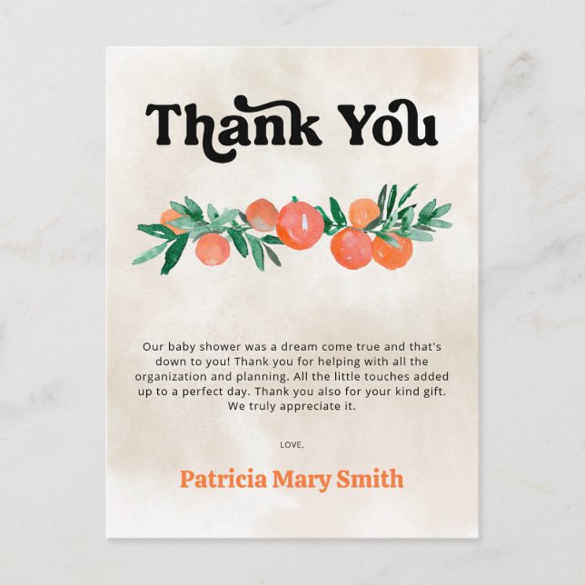 Carte Postale Merci de Baby shower orange Little Cutie (Devant)