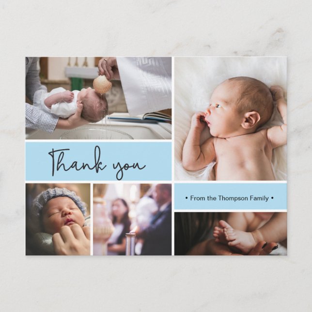 Carte Postale Merci de baptême de bébé personnalisé Collage phot (Devant)