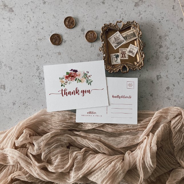 Carte Postale Merci de calligraphie florale d'été rustique (Créateur téléchargé)