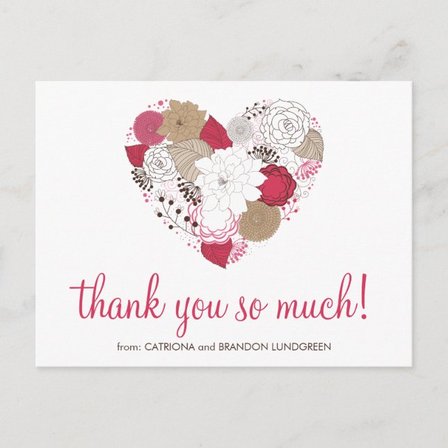 Carte postale Merci de coeur floral rose chaud (Devant)