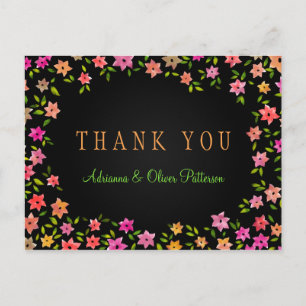 Carte Postale Merci de courroie colorée à fleurs de tableau noir