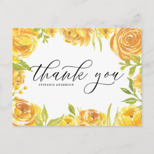 Carte Postale Merci de d'aquarelle jaune Roses et pivoines