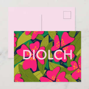 Carte Postale Merci de diolch à fleurs roses tropicales