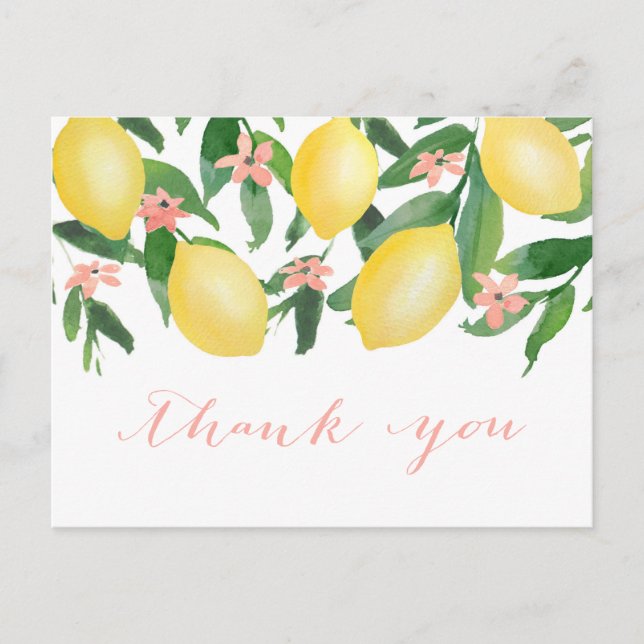 Carte Postale Merci De Douche Avec Citrons Aquarellés (Devant)