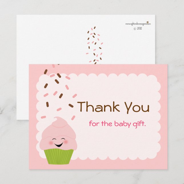 Carte Postale Merci de fête de bébé saupoudré en rose (Devant / Derrière)