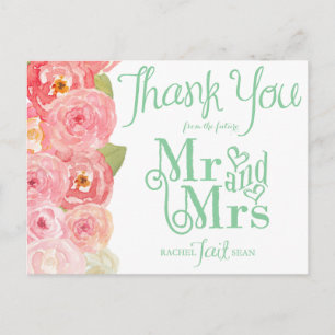 Carte Postale Merci de Fête des mariées rose et vert