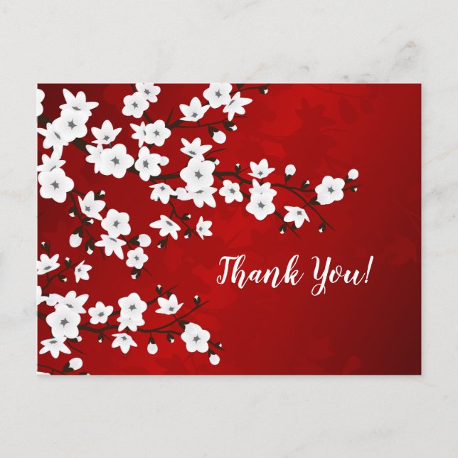 Carte Postale Merci De Fleurs De Cerisier Noir Rouge Et Blanc (Devant)