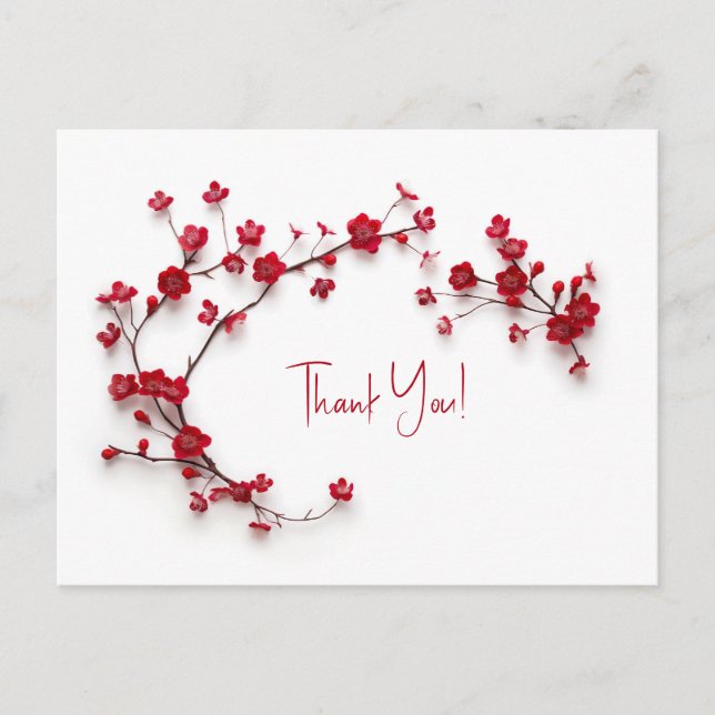 Carte Postale Merci de fleurs de cerisiers rouges 3D (Devant)