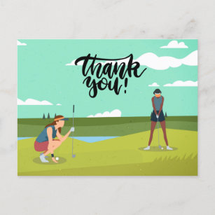 Carte Postale Merci de golf avec femme golfeuse sur vert  