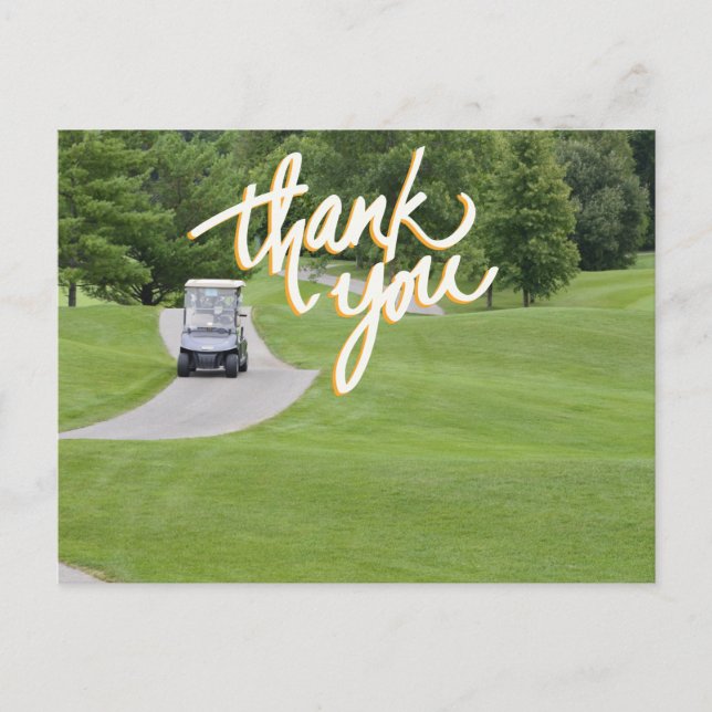 Carte Postale Merci de golf avec voiturette de golf sur vert (Devant)