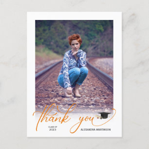 Carte Postale Merci de graduation Orange Photo Script Moderne