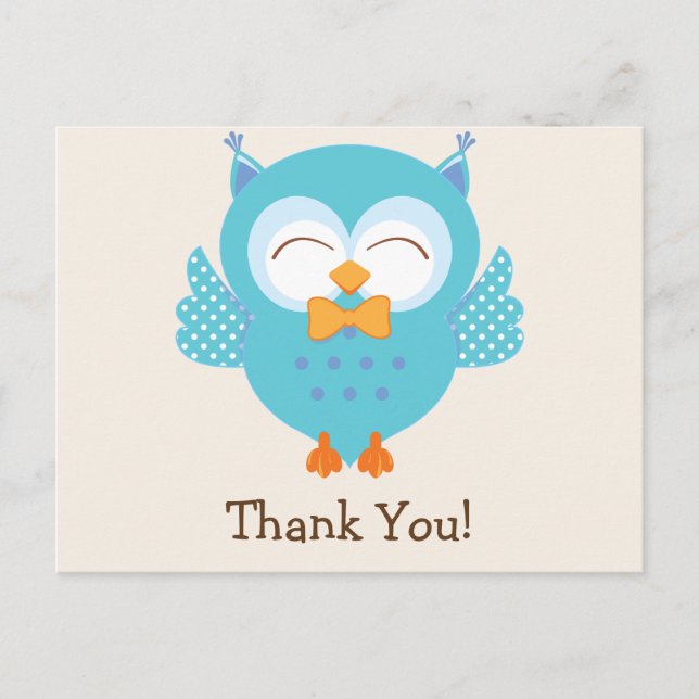 Carte Postale Merci de hibou turquoise et pourpre (Devant)