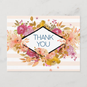 Carte Postale Merci de la fête du Bouquet Floral Orange & Rose
