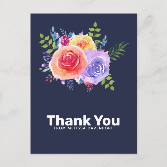 Carte Postale Merci de la fête du Bouquet Floral Rose (Devant)