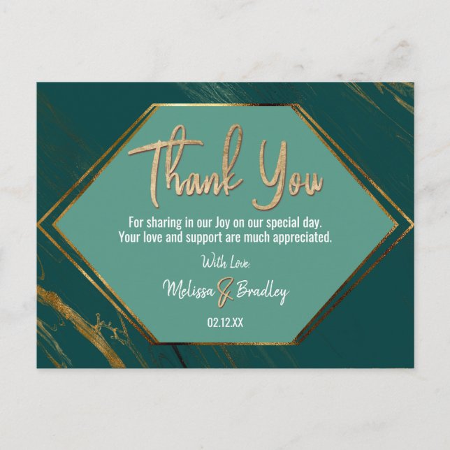 Carte Postale Merci de marbre géométrique Emerald Green Gold (Devant)