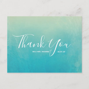 Carte Postale Merci de mariage Blue Watercolor Beach