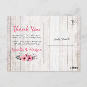 Carte Postale Merci de Mariage campagnard de bois rustique
