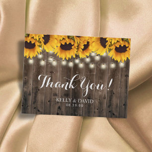 Carte Postale Merci de Mariage campagnard Sunflower String Light