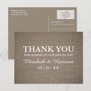 Carte Postale Merci de Mariage de Burlap rustique