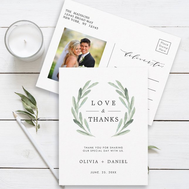 Carte Postale Merci de Mariage de courroie verte à la branche d' (Front & Back)