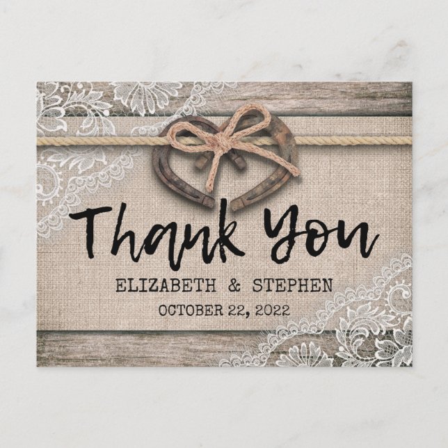 Carte Postale Merci de Mariage de dentelle Burlap (Devant)