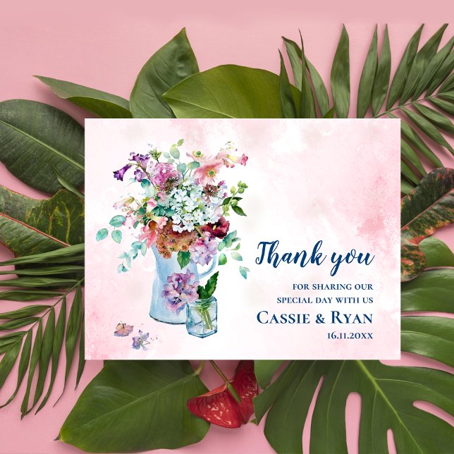 Carte Postale Merci de Mariage de Fleur sauvage rustique (Rustic Watercolor Wildflower Wedding Thank You Postcard)