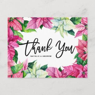 Carte Postale Merci de Mariage de Noël rose Poinsettia