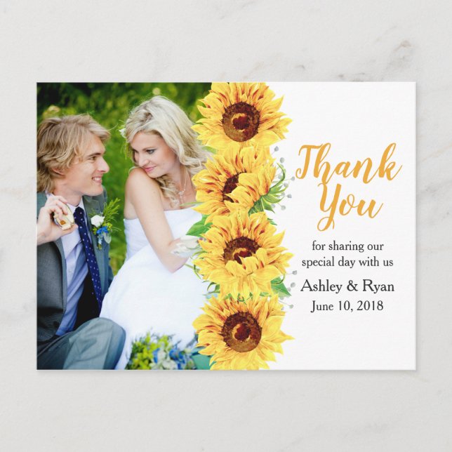 Carte Postale Merci de Mariage de photo tournesol jaune (Devant)