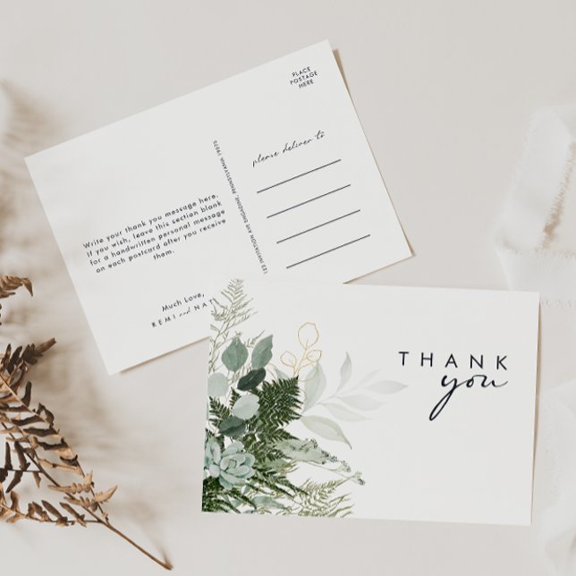 Carte Postale Merci de Mariage de verdure et feuille d'or (Créateur téléchargé)