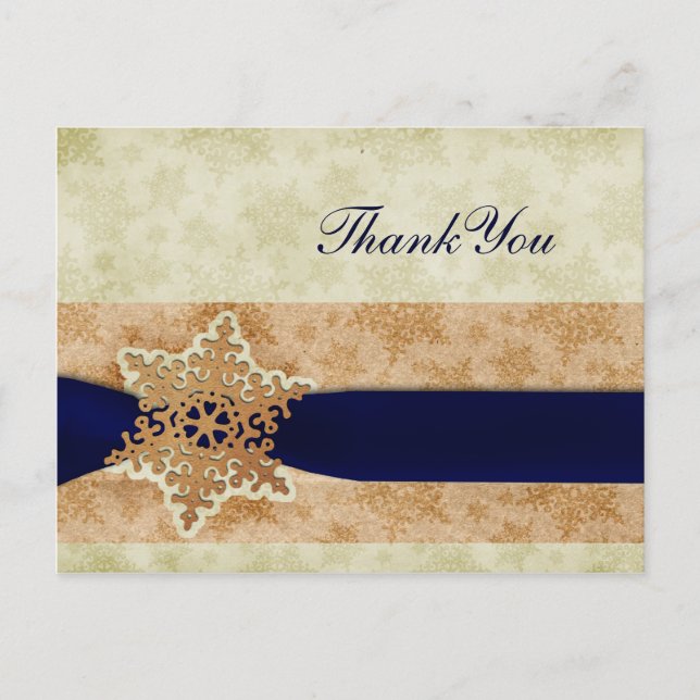 Carte Postale Merci de mariage d'hiver rustique "bleu marine" (Devant)