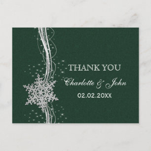 Carte Postale Merci de mariage d'hiver Silver vert