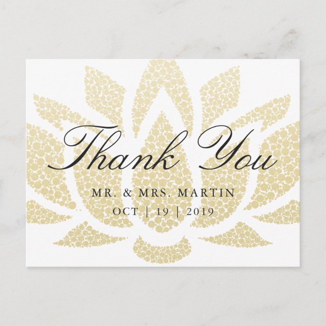 Carte Postale Merci de mariage personnalisé Gold Lotus (Devant)