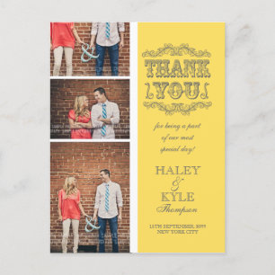Carte postale Merci de Mariage photo jaune et gris