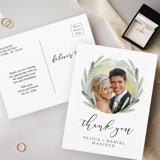 Carte Postale Merci de mariage rustique avec couronne (Front & Back)