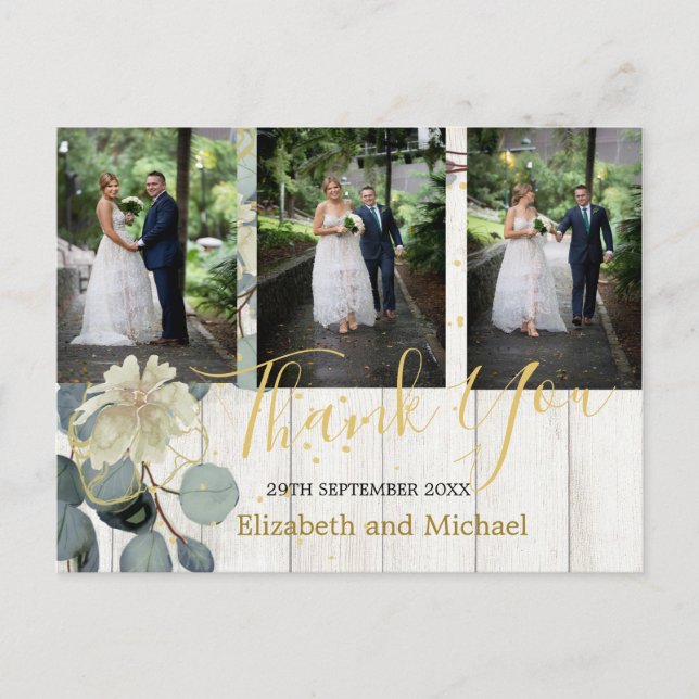 Carte Postale Merci de mariage rustique Eucalyptus feuille éléga (Devant)