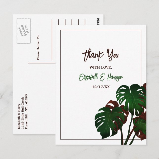 Carte Postale Merci de mariage tropical de Monstera Beach (Devant / Derrière)