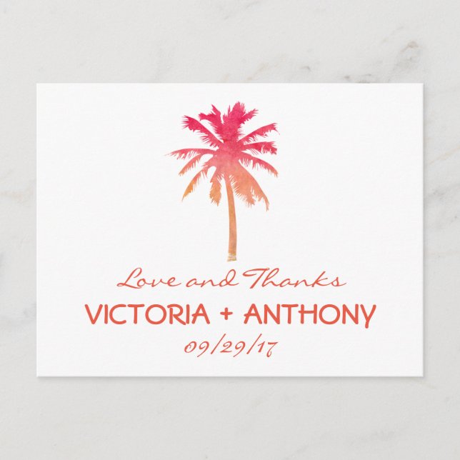 Carte Postale Merci de mariage tropical Sunset Palm Tree Beach (Devant)