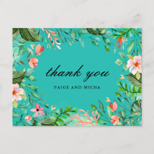 Carte Postale Merci de Mariage végétal bleu tropical