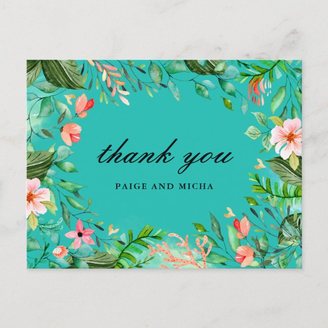 Carte Postale Merci de Mariage végétal bleu tropical (Devant)