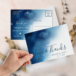 Carte Postale Merci de Mariage Whimsical Blue Snowflake