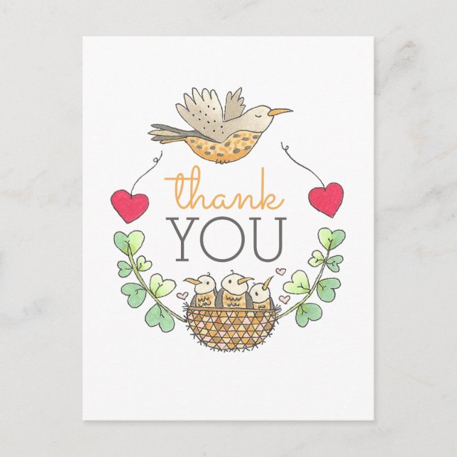 Carte Postale Merci de nid d'oiseaux mignon (Devant)