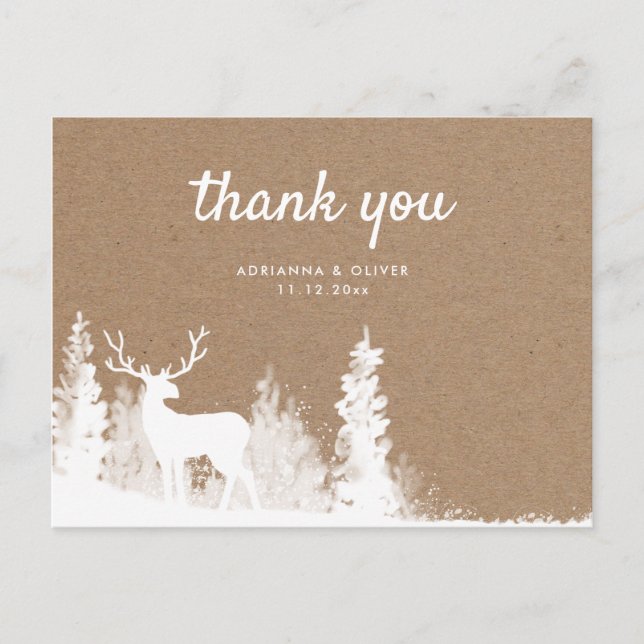 Carte Postale Merci de Noël Mariage Kraft Paper Deer (Devant)