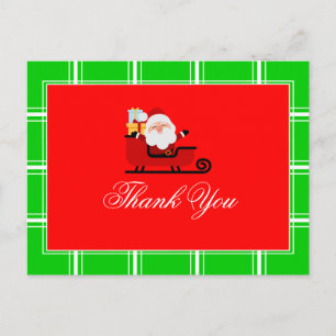 Carte Postale Merci de Noël Père Noël Rouge & Vert