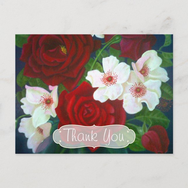 Carte Postale Merci de peinture à l'huile de rose rouge (Devant)