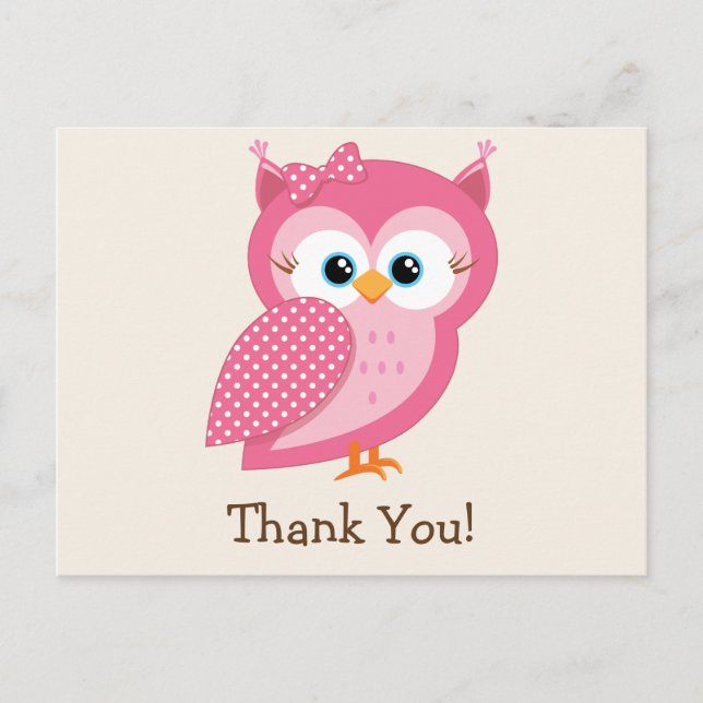 Carte Postale Merci de Pot Owl rose et blanc (Devant)