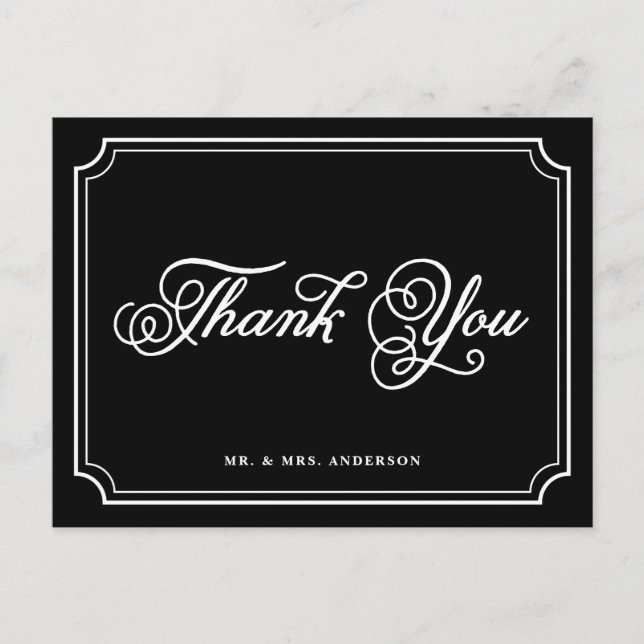Carte postale Merci de script Whimsical noir et bl (Devant)