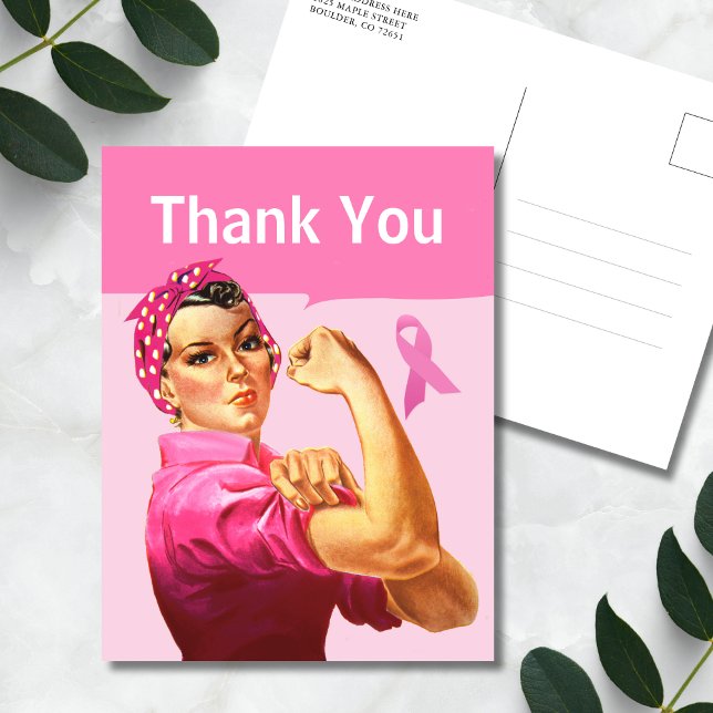 Carte Postale Merci de sensibilisation au cancer du sein Ruban r (Pink Ribbon Thank You Postcard)