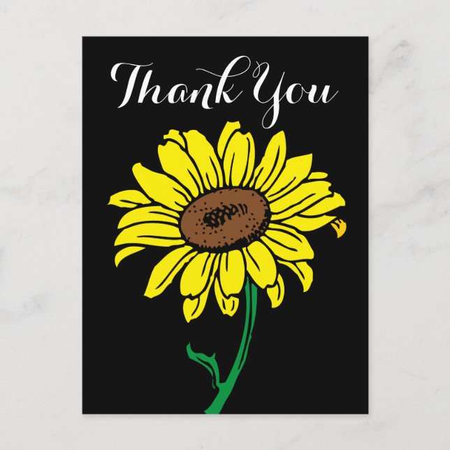 Carte Postale Merci de tournesol floral Fleurs noires et jaunes (Devant)