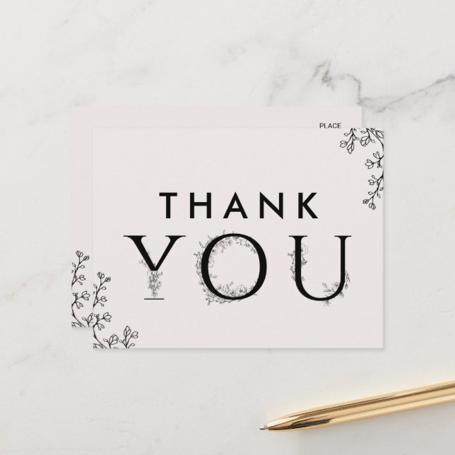Carte Postale Merci de typographie florale (Devant/Arrière en situation)