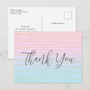 Carte Postale Merci Dégradé Pastel Bleu Rose avec Ligne Dorée